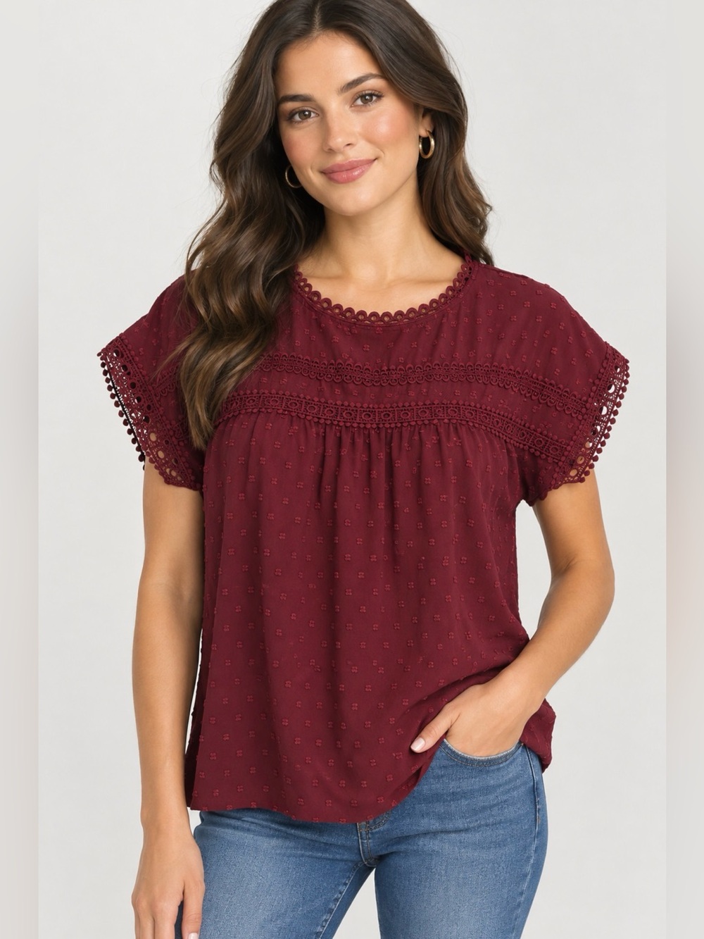 Eytino Women Plus Size Tops Crewneck Short Sleeve Lace Crochet Loose 1X EUC